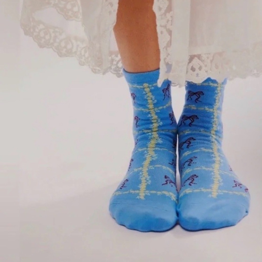 NWT | Free People | OS | Tie a Bow Crew Socks | Sky Blue